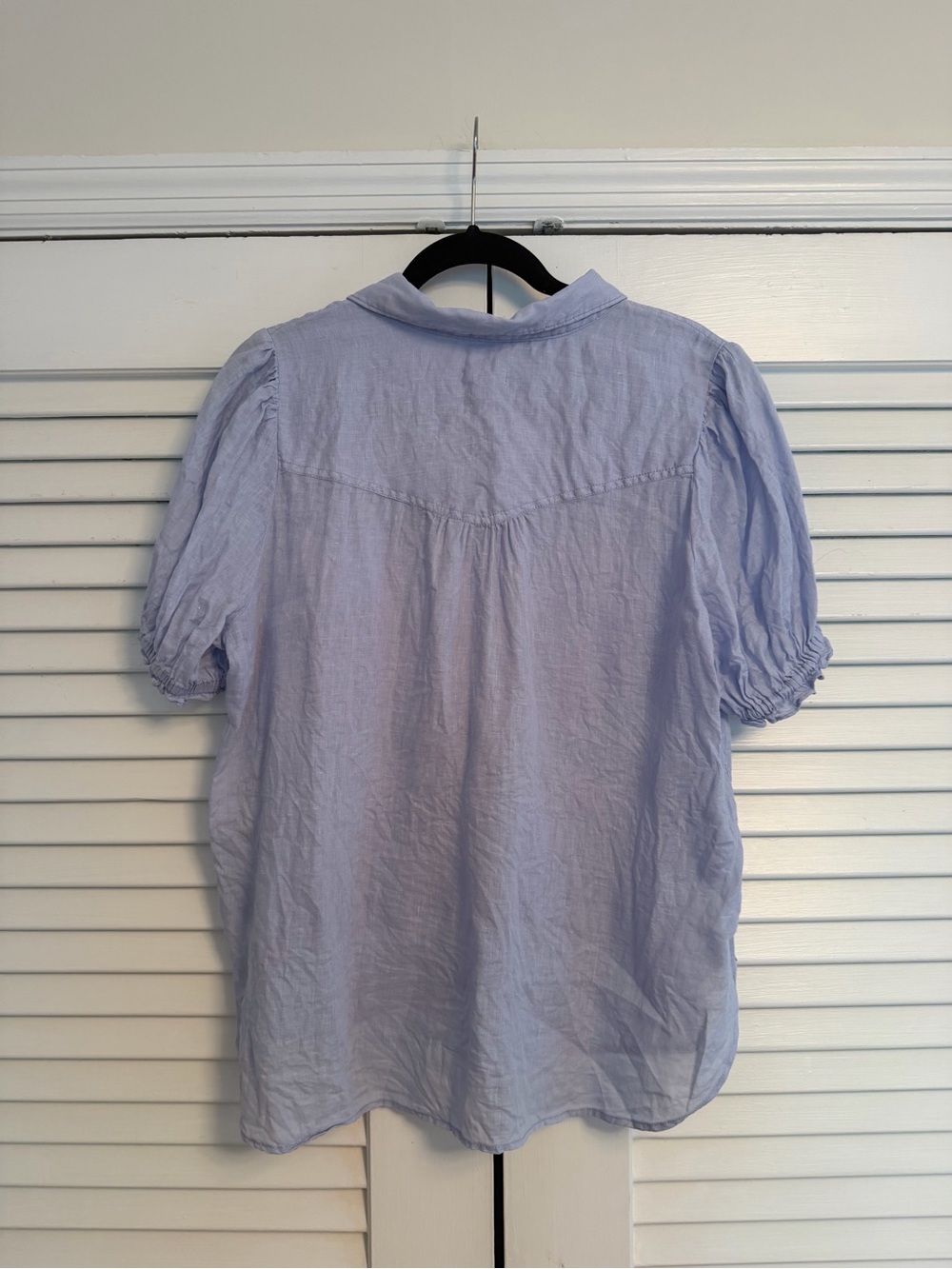 Pilcro Aly 100% Linen Pale Blue Short-Sleeve Button Front Blouse - Picture 2 of 4